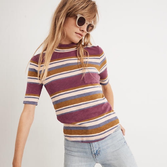 Madewell Tops - Madewell Mockneck Shirttail Tee In Stripe